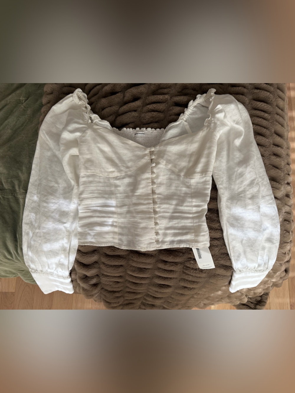 Reformation Cream Puff Sleeve Button-Front Crop Blouse